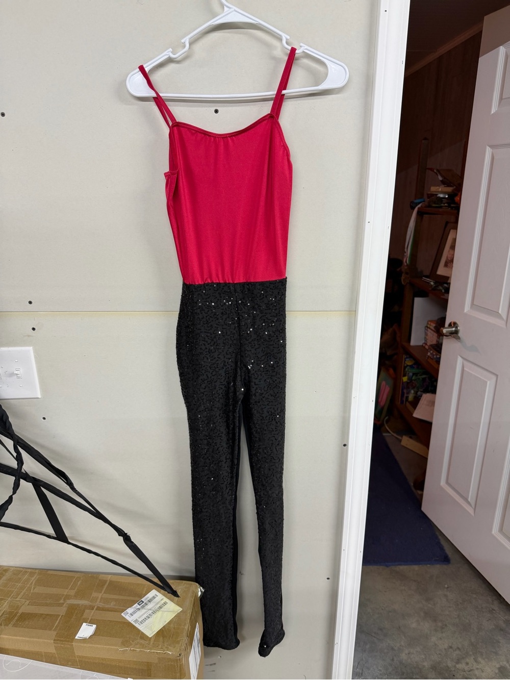 Weissman Red Bodice Black Sequin Jumpsuit